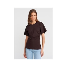 Dilvin 31585 Drape Detaylı T-shirt-koyu Kahve Ekru