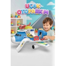Uçak Otoparkım - 2'si 1 Arada Dönüşen Uçak Oyun Seti Ve Araç Bakım İstasyonu 32 Cm 2 Spor Araba + 1 Helikopter