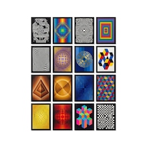 Victor Vasarely Tabloları 16'lı Sticker Seti Laptop Defter Etiketi Çok Renkli