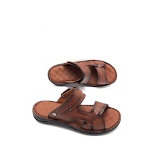 Deritarz Hakiki Deri Tam Ortopedik Masajlı Taba Erkek Terlik Taba