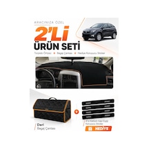 Ssangyong Nomad 2005-2012 Uyumlu Torpido Örtüsü + Deri Bagaj Çantası + Sticker - Siyah Kahverengi