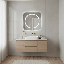 40x40 Cm Kumlama Led Duvar Aynası Touch Sensörlü, Dimmer Özellikli Beyaz Işık 6500k Kare Tasarım Beyaz