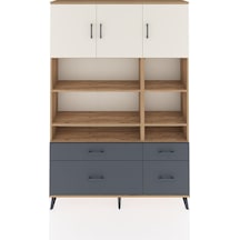 Arges Dolap 10 Raflı 4 Çekmeceli 3 Kapaklı 132x30x195 Çam-aytaşı/antrasit Aytası/antrasıt