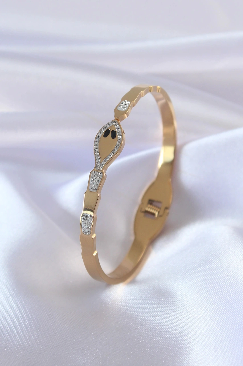 Dodes 316l Çelik Gold Renk Yılan Model Zirkon Taş Detay Kadın Kelepçe Tg27bb5054 Çok Renkli