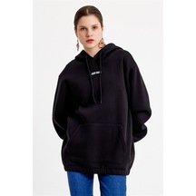 JAHR MARC Nakışlı Oversize Siyah Kadın Sweatshirt - XS