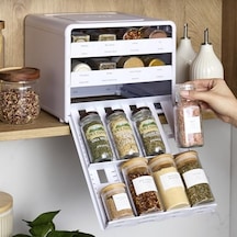 Spicestack Baharat Rafı, Ayarlanabilir, 24 Şişe, Beyaz Açık Bej