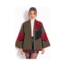 Saade Haki Etnik Çiçek Nakışlı Püsküllü Kimono Ceket