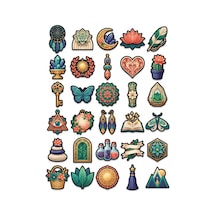 30 Adet Estetik Boho Mistik Sticker Seti - Laptop Ajanda Defter Scrapbook İçin Çok Renkli