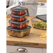 Jet's Home 5 Li Set Kare Saklama Kabı Seti Bpa Free Erzak Kabı Bakliyat Saklama Kapları Buzdolabı Kabı Şeffaf Antrasit
