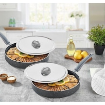 Eda Granit Balık Tavası - 32 Cm Kapaklı Balık Tavası Gri