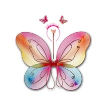 Kelebek Kanat, Asa Taç 3'lü Set - Rainbow