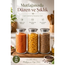 Porsima 4406 Bormio Metal Kapaklı 3lü Cam Kavanoz Seti Vakum Kapaklı Saklama Düzenleme Kabı Seti 1400ml