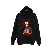 Naruto Itachi Uchiha Anime Baskılı Unisex %100 Pamuk Kapüşonlu Sweatshirt Siyah
