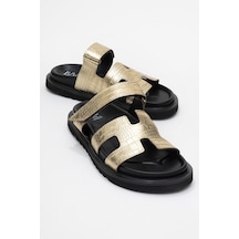 Luvishoes Luvi Shoes Loana Altın Baskı Hakiki Deri Kadın Terlik Altın