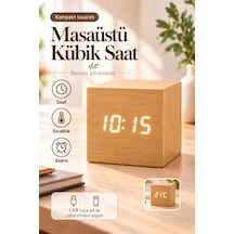 Ahşap Dijital Kübik Masa Saati Termometre Ve Alarm Çok Renkli 77535356