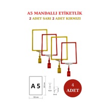 4 Adet Sarı Kırmızı A5 Mandallı Sepet Etiketi Çerçeveli Etiketlik Sarı Kırmızı