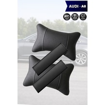 Audi A8 Uyumlu Deri Kemer Koruyucu Siyah Lüks Set Deri Yastık