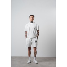 Erkek Far From Basic Baskılı Regular Fit T-shirt Şort Takım Ekru