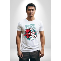 Japon Anime Tengu Maske Unisex Unisex Beyaz Organik Baskılı T-shirt Penye Yüksek Kalite Beyaz