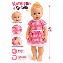 60 Cm Konuşan Bebek Pembe Kareli Elbiseli Gerçekçi Oyuncak Bebek 001
