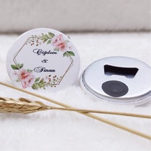 Açacak Magnet Nikah Şekeri Pembe Çiçek Uv Baskılı 30 Adet