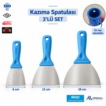 Skarp Kazıma Spatulası 3 Lü Set 6 12 18 Cm Boya Ek Sap Takılabilir Ispatula