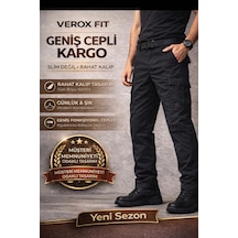 No Brand Verox Fit Erkek Kargo Cepli Rahat Kesim Pantolon Siyah Siyah