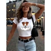 Noıssey Russell Terrier Puppy Baskılı Kadın Babby Teet-shirt Yaz O-boyun Yumuşak Üstler Sokak İnce Sokak Beyaz
