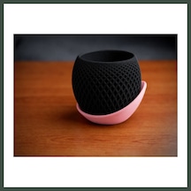 Bezos 3d Baskı Küre Saksı - Kafes Dokulu İki Parçalı Dekoratif Saksı - Siyah-pembe Nhr Standart 06176635