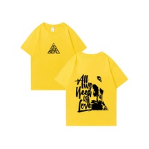 Flood Of Style Sıcak Cancerbero Tüm İhtiyacımız Aşk T Shirt Erkek Kadın Vintage Hip Hop Streetwear Gevşek Kı Sarı