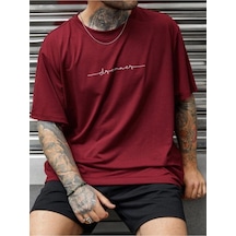 Flood Of Style Erkek Bordo Dreamer Baskılı Oversize Bisiklet Yaka Tshirt