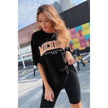 Flood Of Style Kadın Siyah Oversize Michigan Baskılı T-shirt
