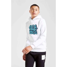 Tshirthane Graffiti Letter Tag Baskılı Unisex Çocuk Kapüşonlu Beyaz Sweat Beyaz
