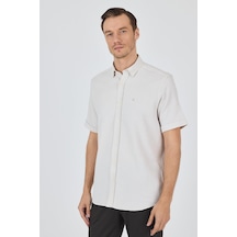 İmza Krem Biritli Yaka Düz Casual Pamuklu Comfort Fit Gömlek 1004250221 Krem