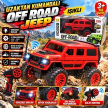Uzaktan Kumandalı Işıklı Off Road Jeep 4 Yön Kontrollü Büyük Tekerlekli Rc Araç - Kırmızı