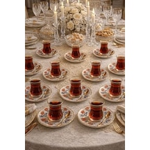 12 Li Yaldızlı Osmanlı Motif Porselen Çay Tabağı Desenli Çay Tabak