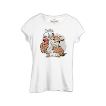 Coffee And Biscuits - Baykuş Beyaz Kadın Tshirt 001