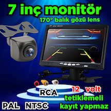 1 Adet 170 Derece Balık Gözü Kamera Ve 7'' Ekran Kayıt Yapmaz 12v