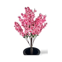 Yapay Ağaç Pembe Bahardalı Ağacı Beyaz Kumsal Vazoda 130cm Japon Kiraz Çiçeği