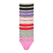 12 Adet Beli Renkli Lastik Pamuklu Kadın Slip Tutku Külot RYL-ARTTK24S05T12 Çok Renkli
