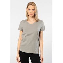 Wtshirt Venice Gri Kısa Kollu V Yaka Kadın T-shirt 001