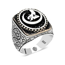 Gümüş Hilal Bozkurt Oval Erkek Yüzük - 555892459