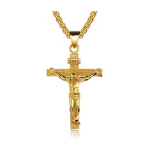 Altın Erkek Gümüş Paslanmaz Çelik İsa Mesih Haç Çapraz Kolye Kolye Zinciri
