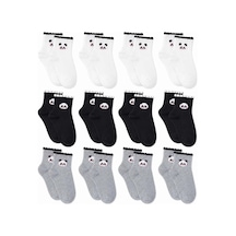 Genel Kadın Panda Desenli Kısa Konç Çorap 12'li %80 Pamuklu Dikişsiz, Siyah B Çok Renkli 12'li / 36-40