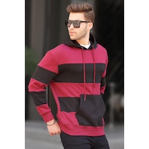 Madmext Bordo Kapüşonlu Çizgili Erkek Sweatshirt 6144-bordo Bordo