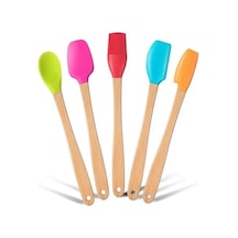 Zhlhome Renkli Bambu Saplı Silikon Uçlu Spatula 5li Set Ahşap
