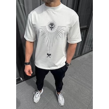 Assema Erkek Bisiklet Yaka Baskılı Kısa Kol T-shirt - Beyaz Çok Renkli