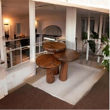 Simillo Wood Wooden Ahşap 3 Lü Set Fitilli Mantar Yan Sehpa Modern Kestane Renk Fiskos Kestane