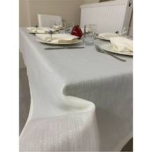 Keten Görünümlü Dertsiz Simli Masa Örtüsü Bej