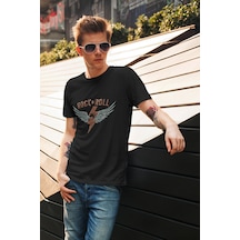 Rock And Roll Rock Müzik Kanat Baskılı Regular Fit %100 Pamuk Siyah T-shirt Siyah